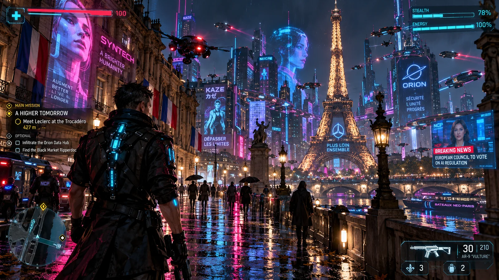 Cyberpunk Europe action HUD
