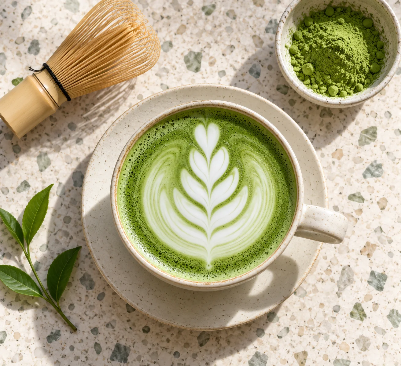 Matcha Latte Art Top View