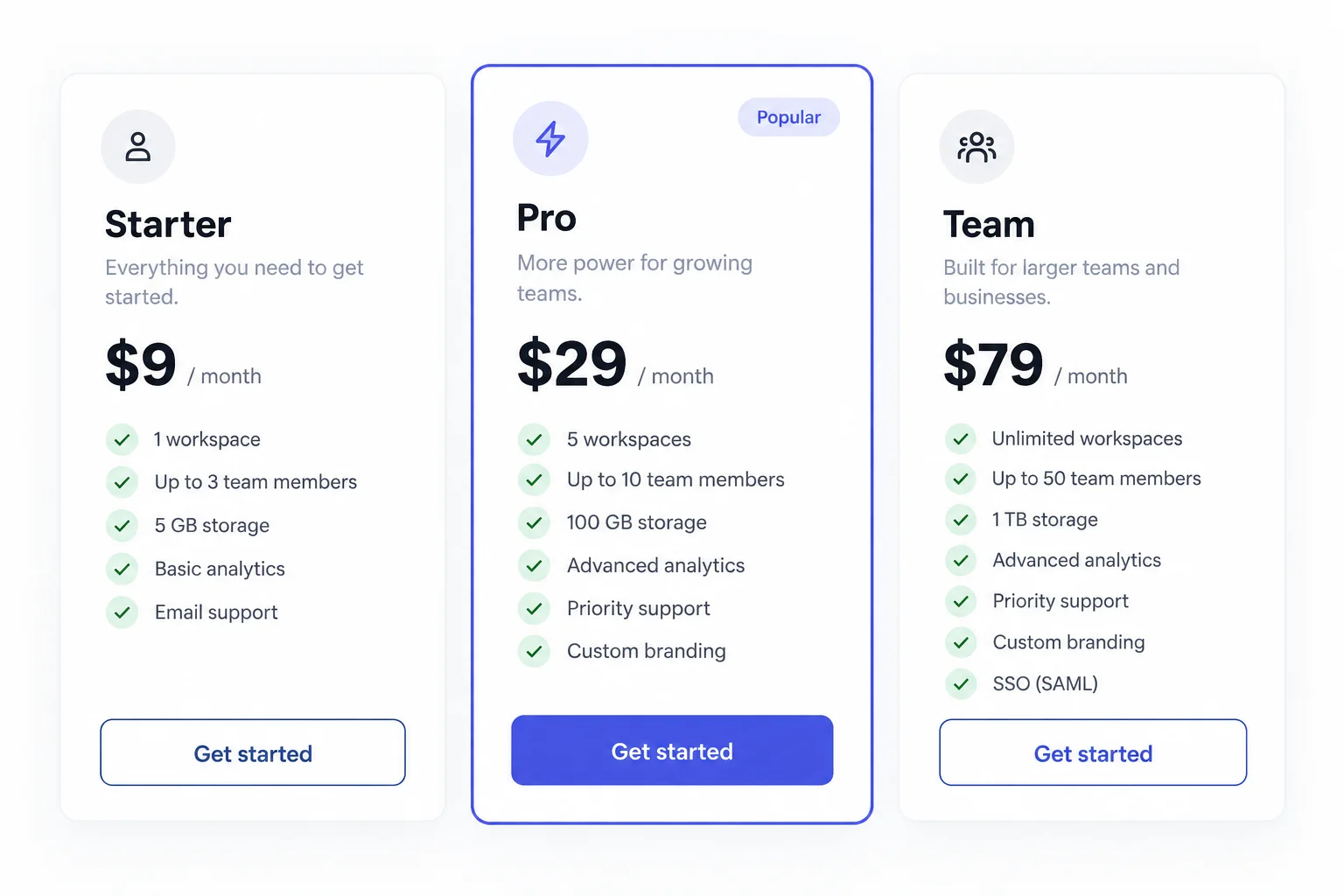 SaaS Pricing Cards UI