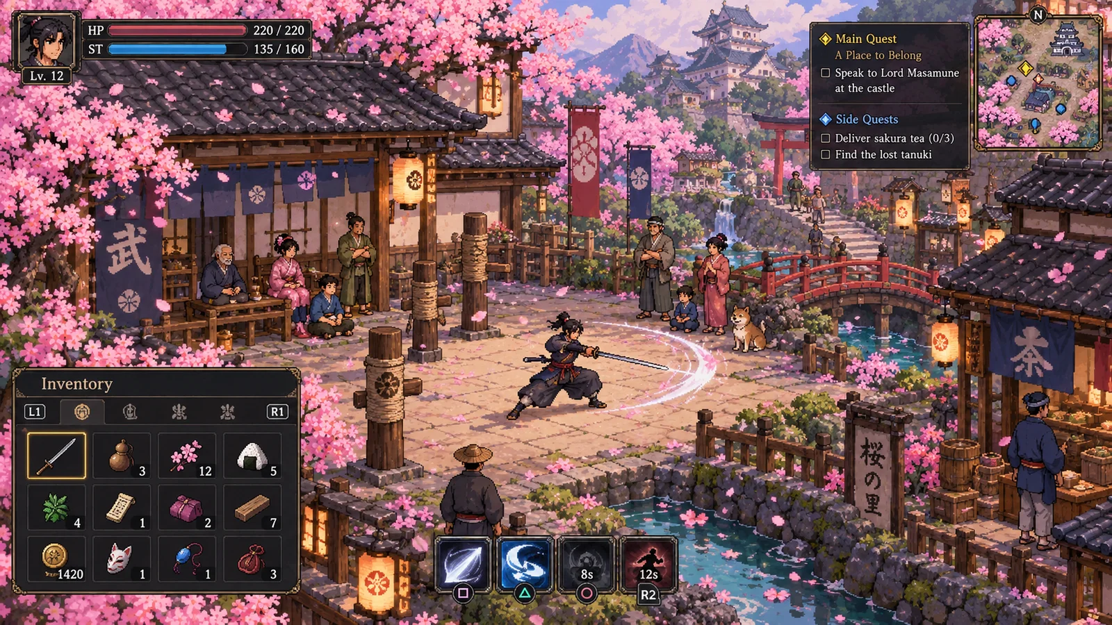 Retro Japanese town pixel RPG