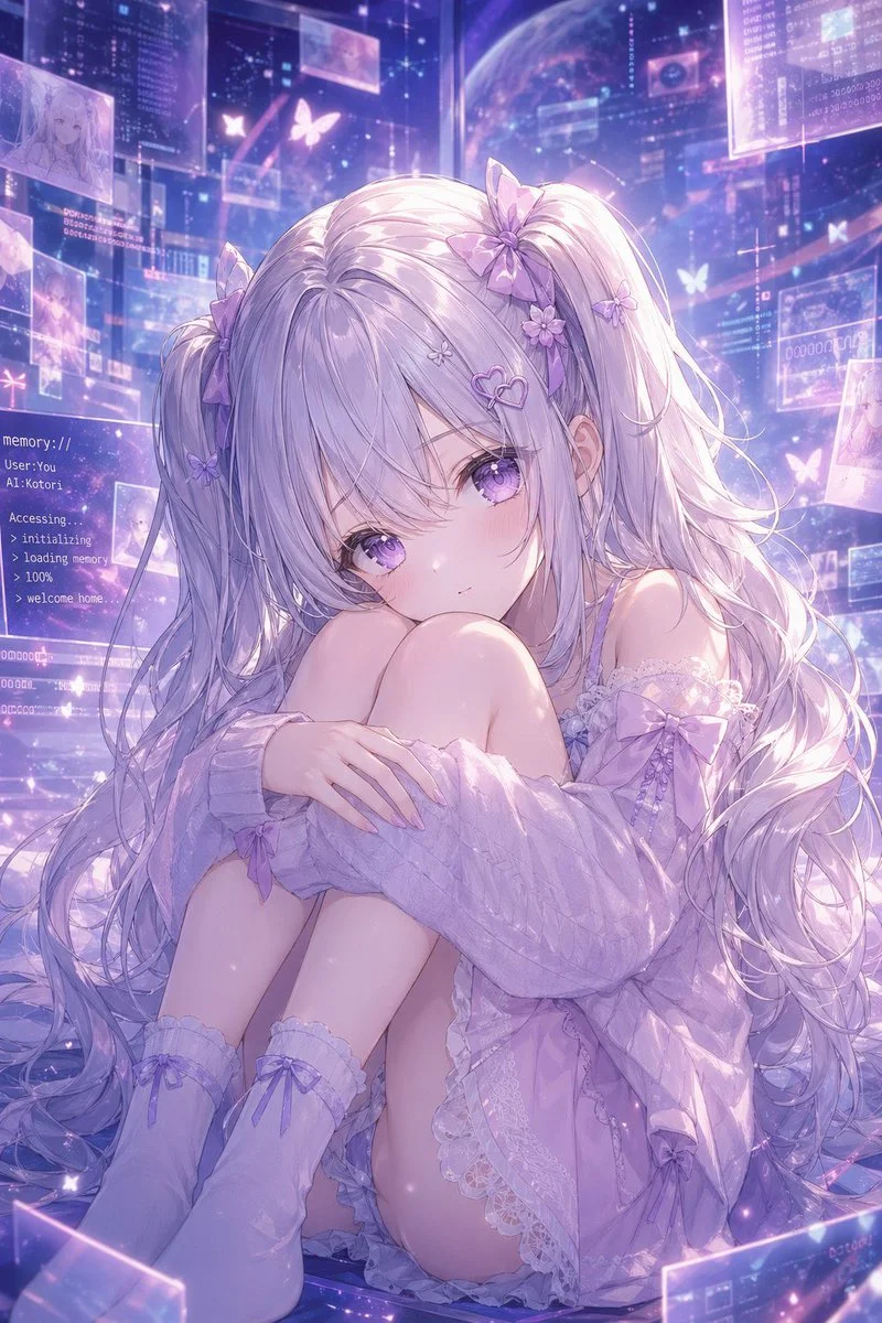Lavender AI Girl in Memory Space