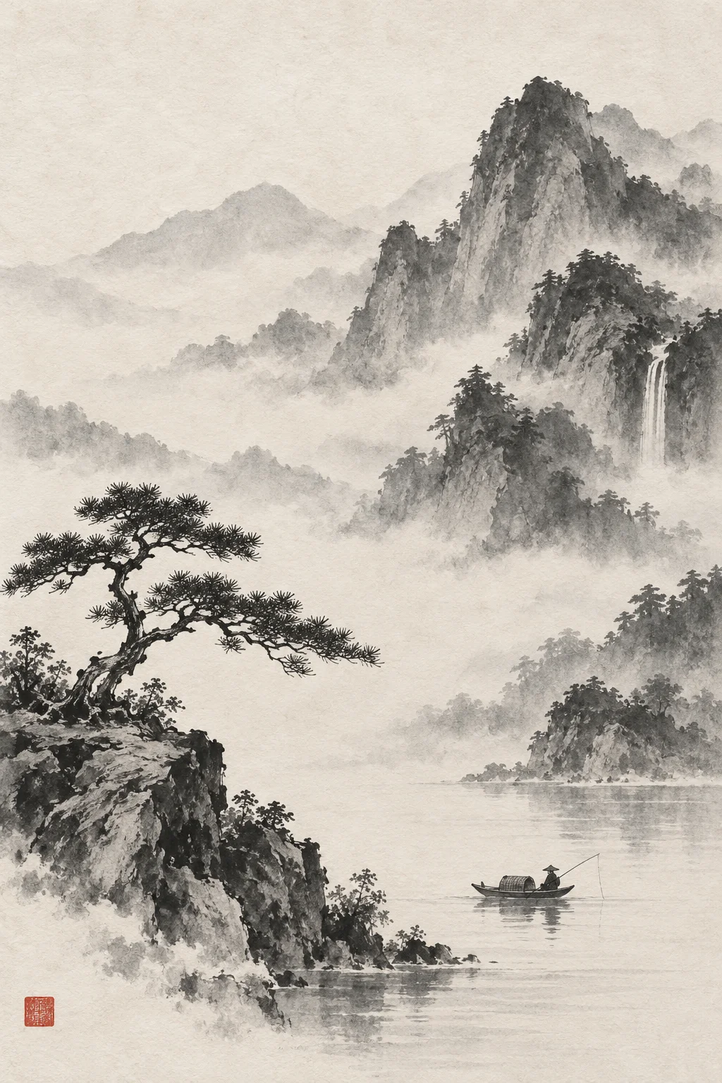 Ink Wash Mountains Sumi-e