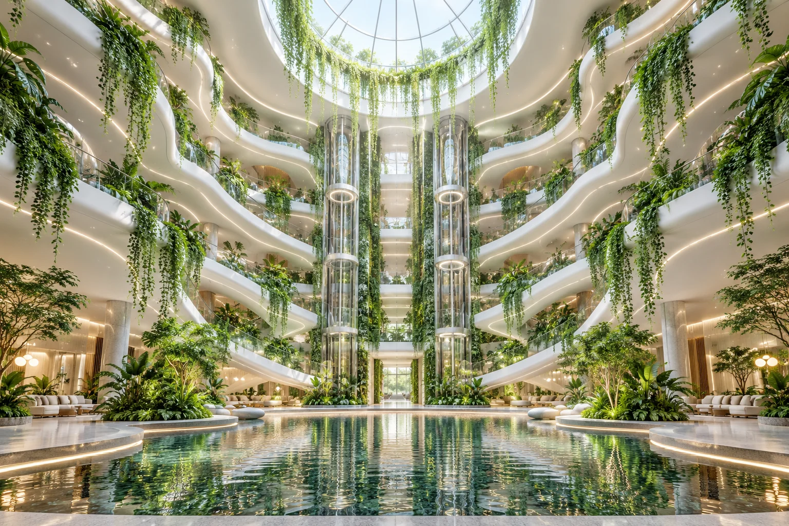 Futuristic Atrium with Hanging Gardens