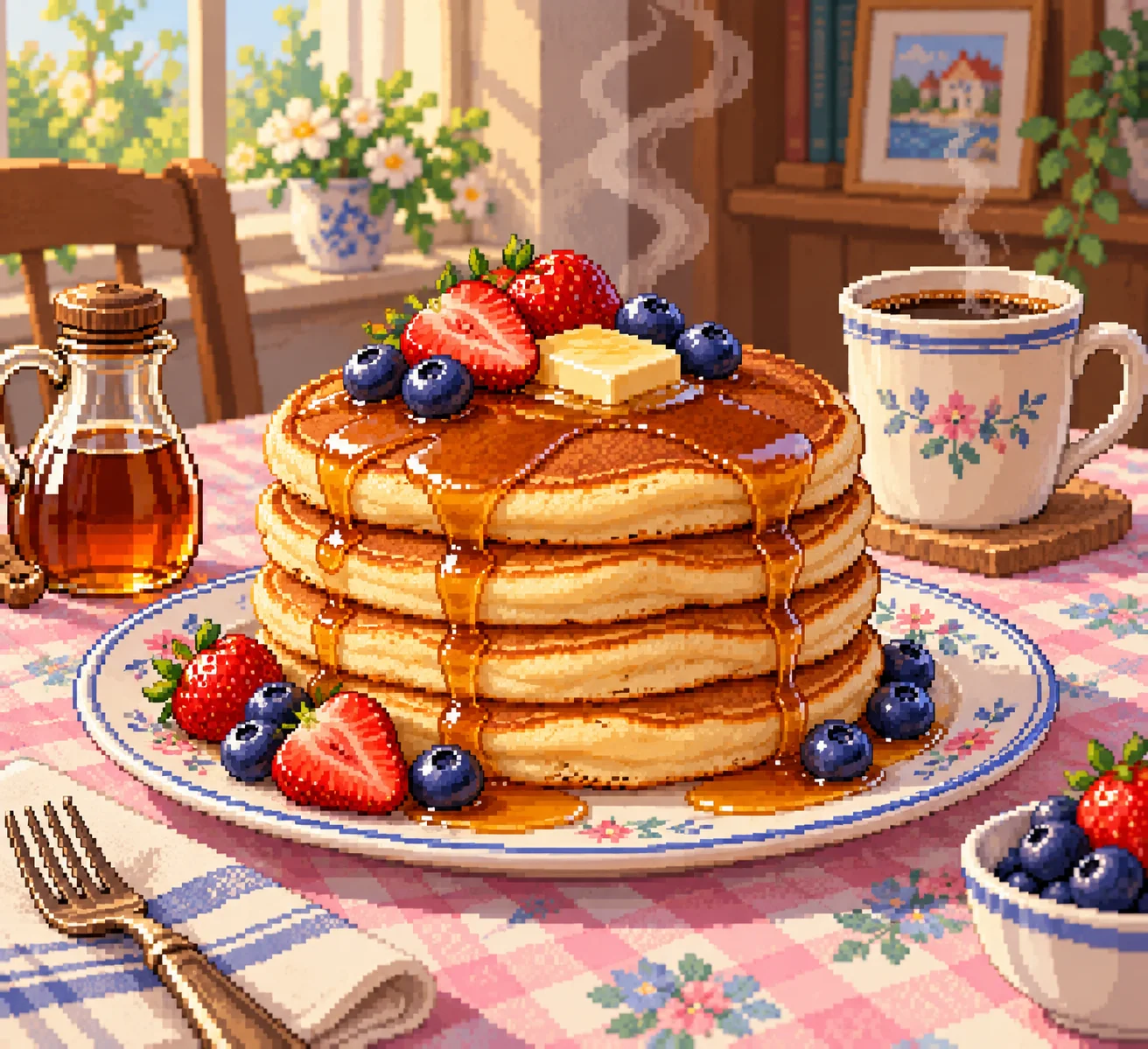 Pixel art breakfast still life