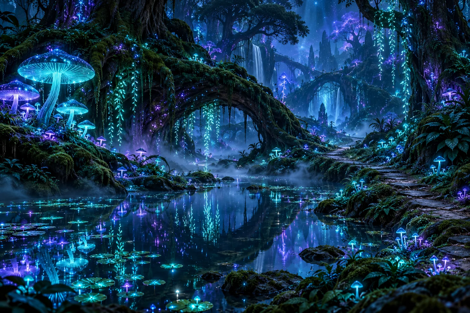 Bioluminescent Forest at Night