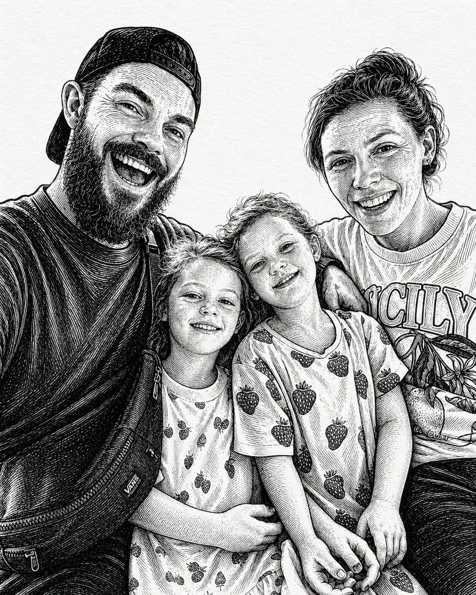 Ink-Etched Family Portrait