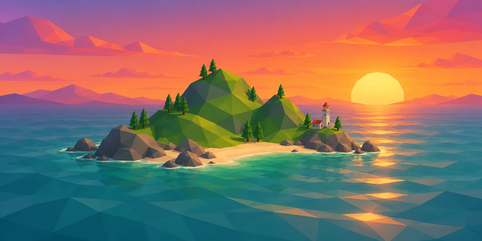 Low Poly Island Sunset