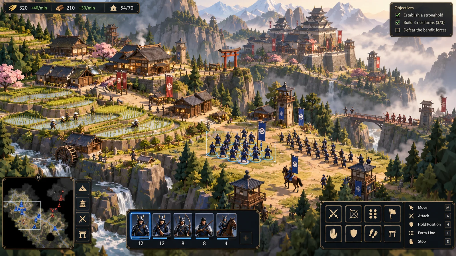 Low-poly samurai strategy village