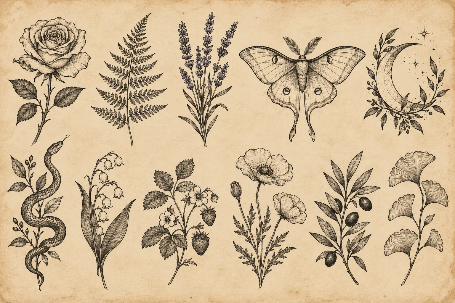 Tattoo Flash Sheet Botanical