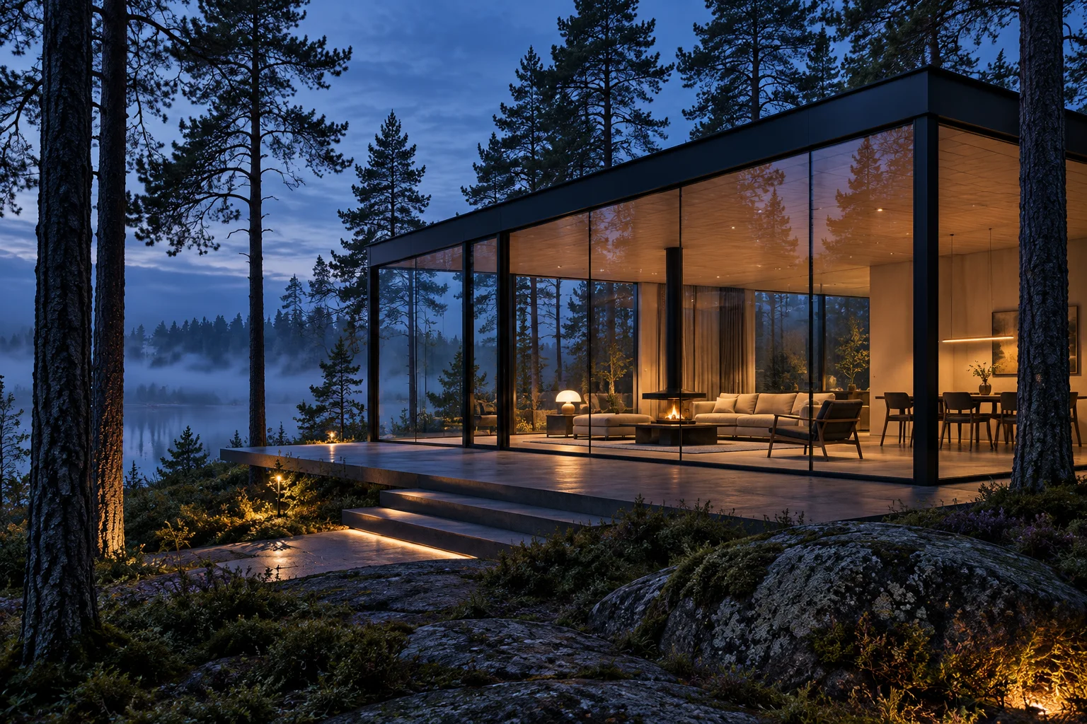 Glass House in the Forest