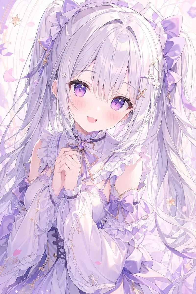 Pastel Lavender Anime Girl Portrait