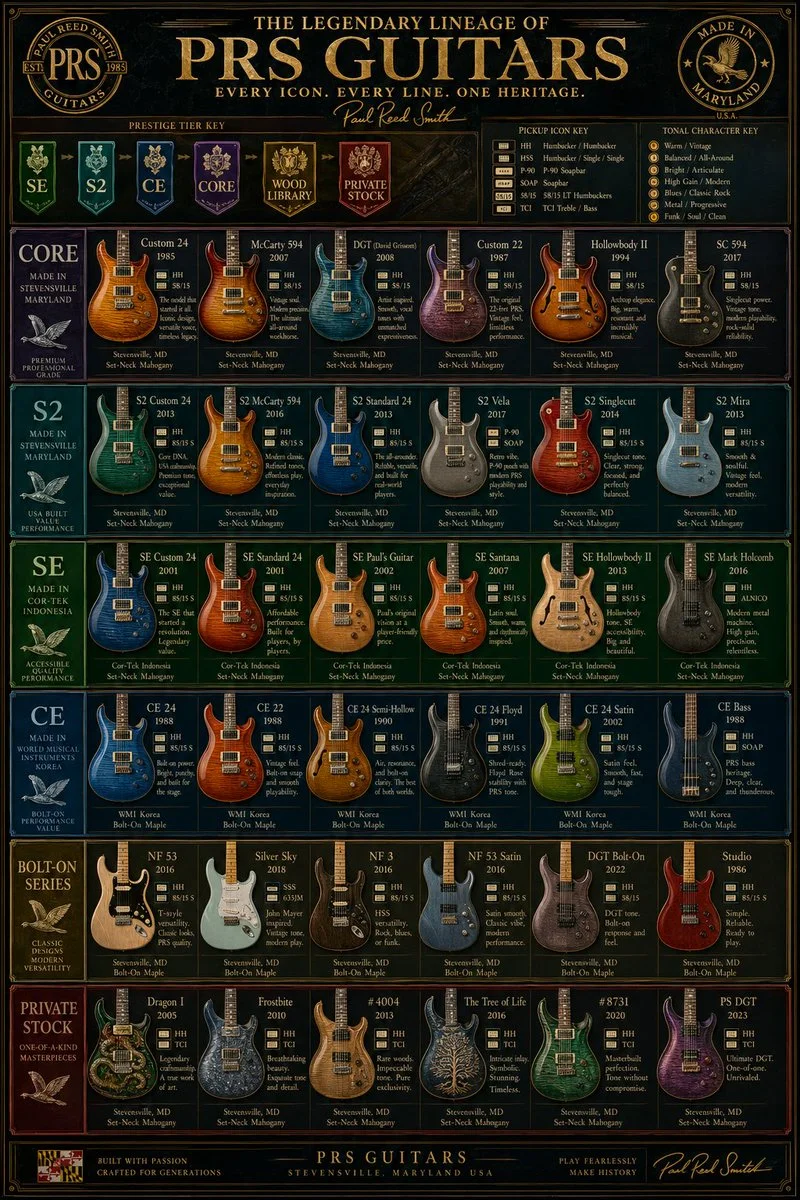 Vintage PRS Guitar Lineage Poster