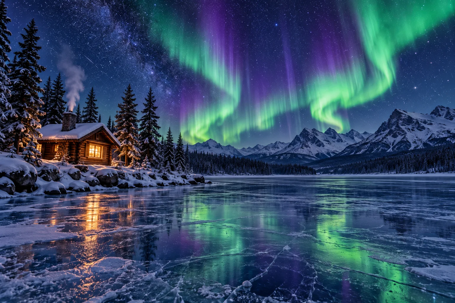 Aurora Over a Cabin