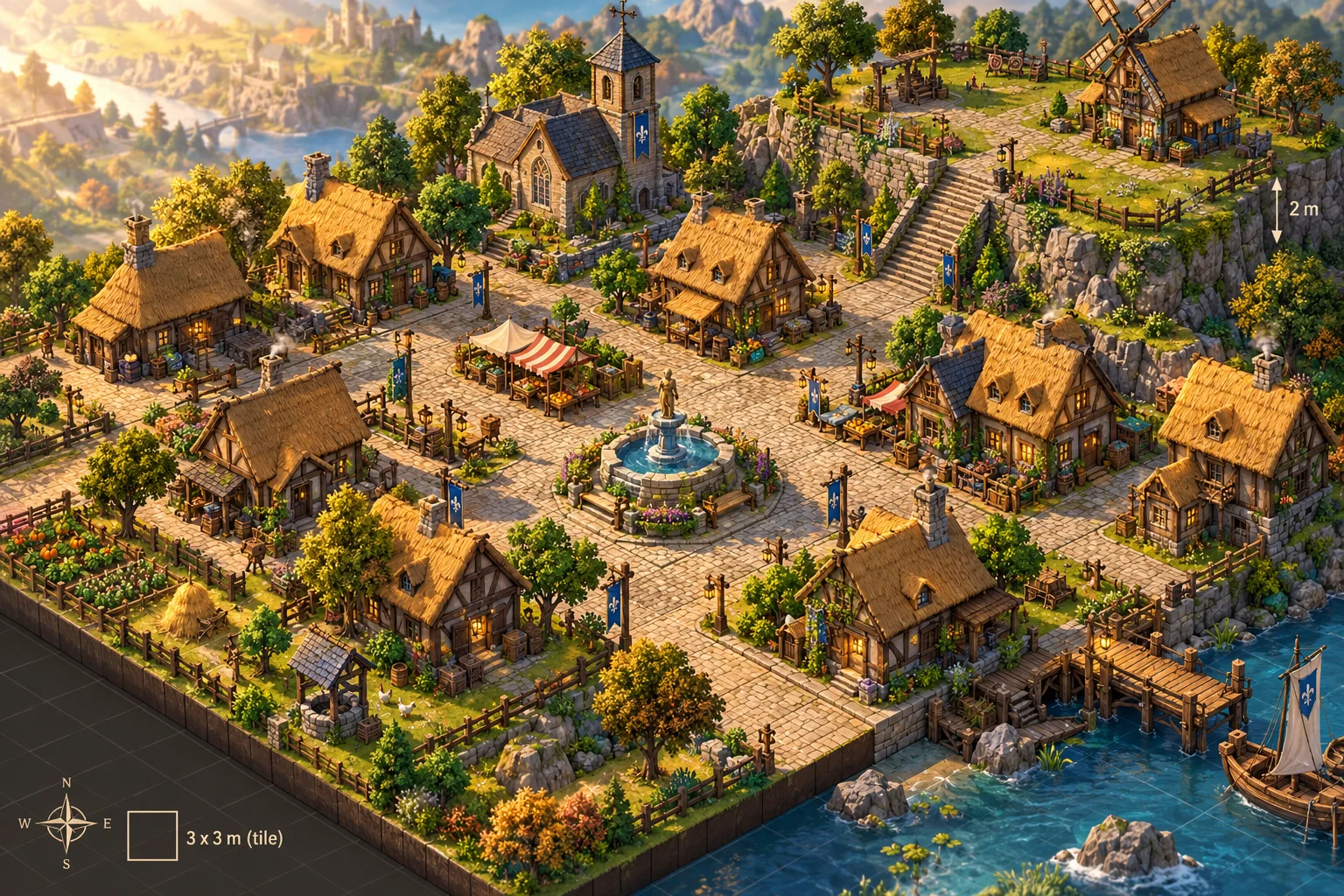 Isometric fantasy village map