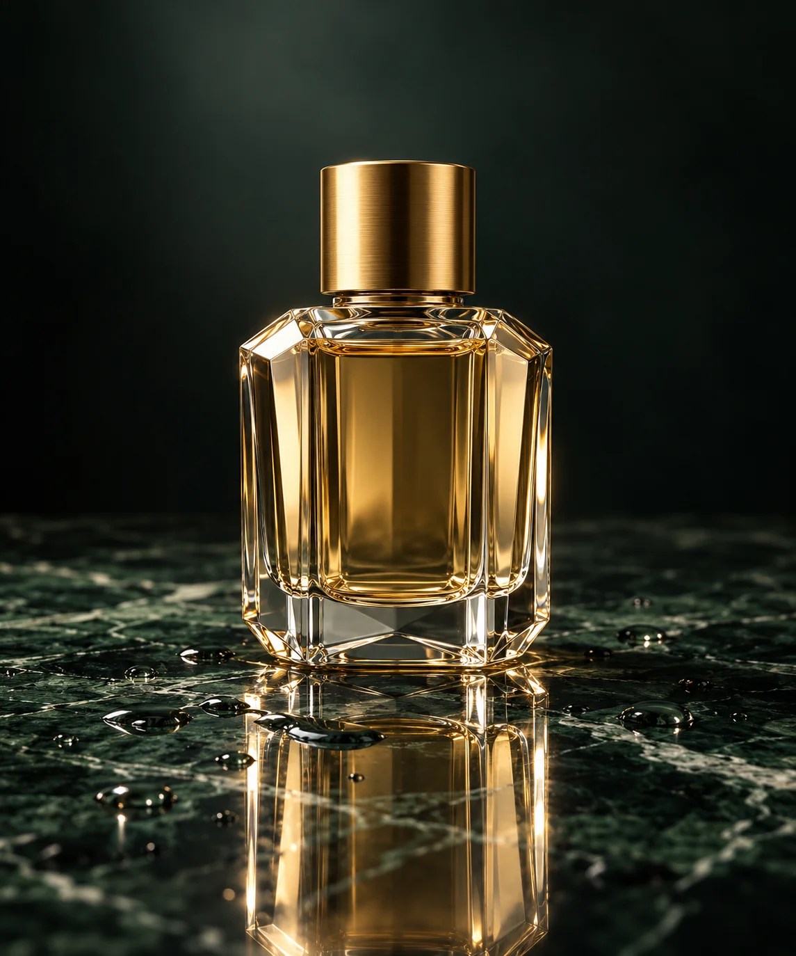 Perfume Bottle on Wet Marble