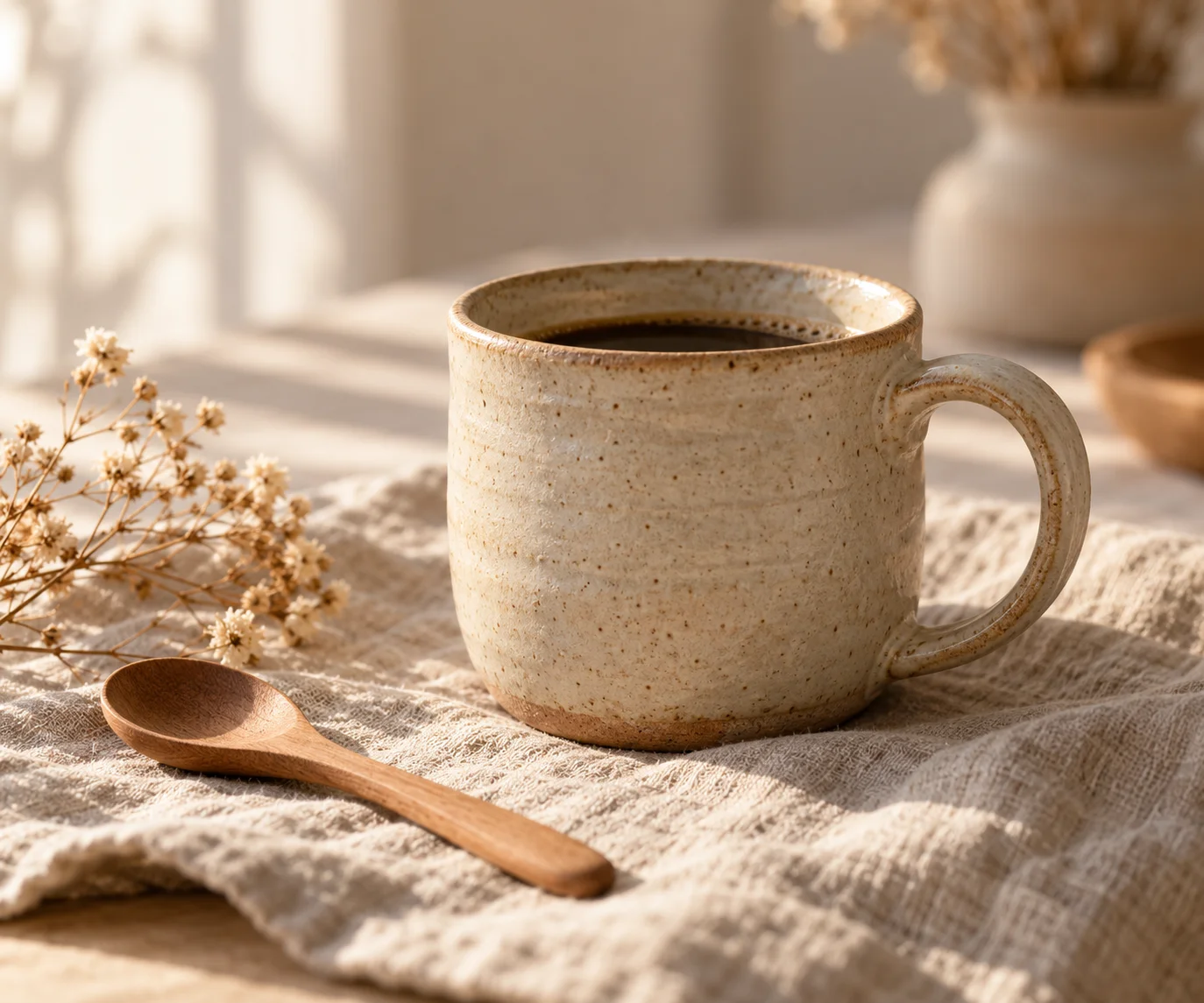 Ceramic Mug on Linen Morning Light